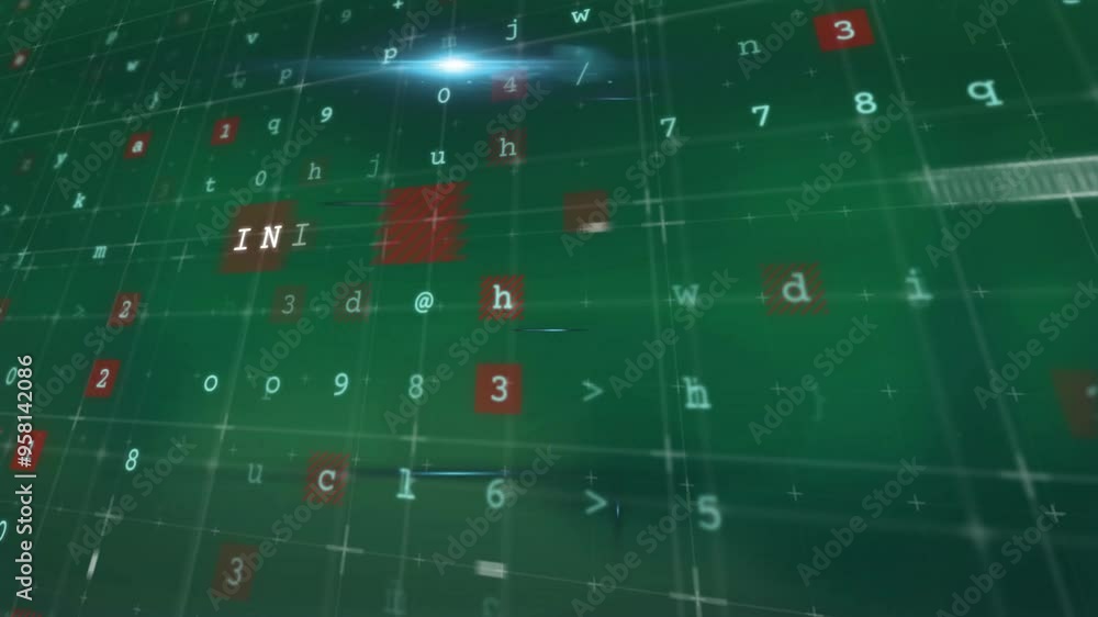 Poster internet text with letters and numbers animation over green background