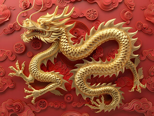 Golden Dragon on red background 