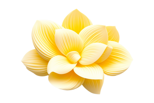 Flower made of creamy butter displays its smooth, rich texture, perfect for spreading on bread or cooking isolated on white transparent background.