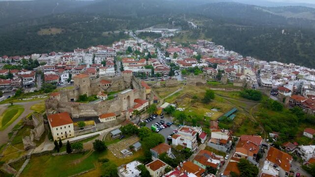 Stunning 4K drone footage capturing the majestic Heptapyrgion Fortress in Thessaloniki. Experience breathtaking views of this historic landmark from the sky