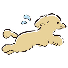 困った表情で逃げる犬のイラスト