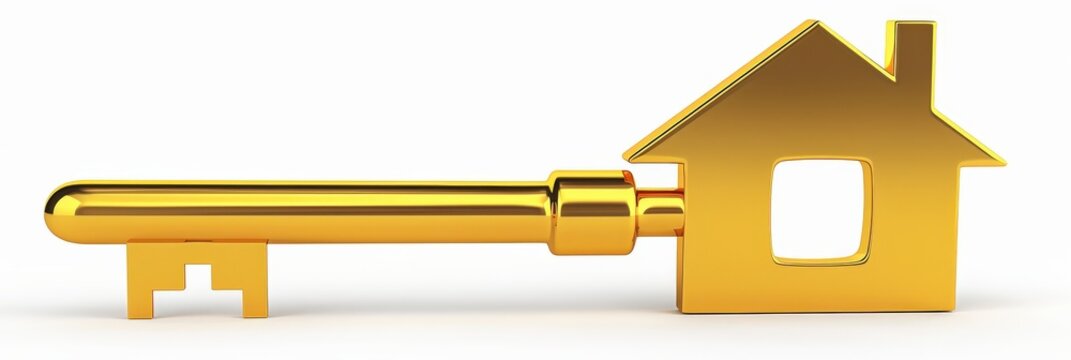 Gold House Key. Real Estate Concept with Key Symbolizing Property Sale
