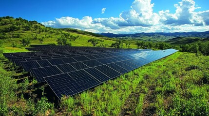 Solar panels on a farm, generating clean energy for agricultural operations