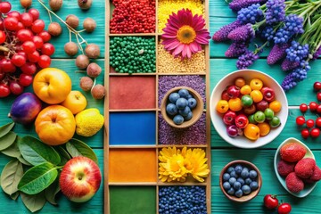 Bright coral pink, electric blue, and sunshine yellow merge in a playful medley, joined by whimsical accents of lavender and turquoise.