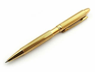 Gold Pen. Isolated on White Background. Ball Instrument for Business Writing