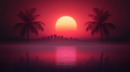 Retro Wave Melbourne Dream - Late 80s Art Style Cityscape with Vibrant Colors and Palm Trees