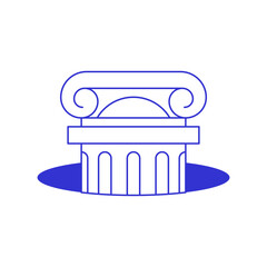 Y2k antique Greek pillar marble column in hole contemporary pop art line icon vector flat illustration. Ancient construction psychedelic archaeology stand minimal blue sketch t shirt print