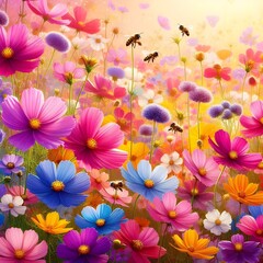 Obraz premium flower garden with honey bees