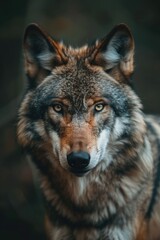Obraz premium Close up portrait photo of a gray wolf canis lupus in its habitat. Beautiful wildlife photography.