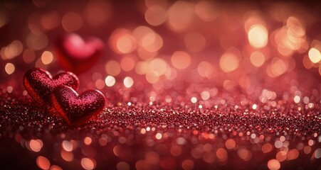 Sparkling red hearts with bokeh lights create a romantic ambiance for special occasions