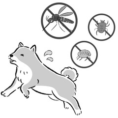犬と害虫（蚊、ノミ、ダニ）のイラストセット
