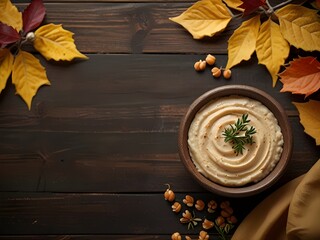 Hummus Served on a Wooden Table