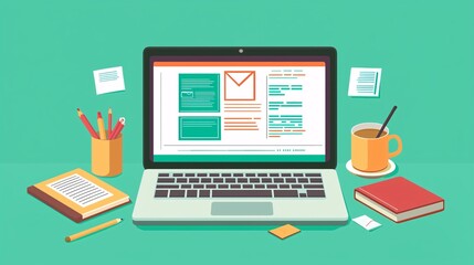 Engaging Laptop Screen Showcasing Interactive Online Education Platform with Learning Tool