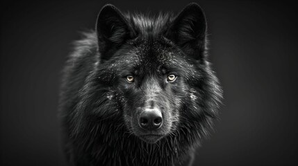 A Black Wolf With Golden Eyes Gazing Into the Camera