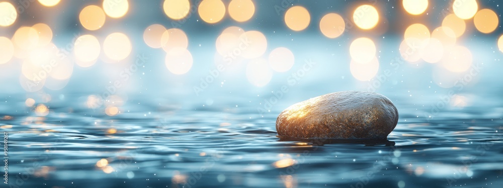 Canvas Prints a tight shot of a rock submerged in water, surrounded by a hazy backdrop of distant lights