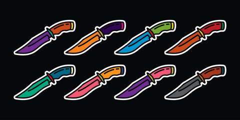 Original vector icon set in vintage style. Large camping knife.