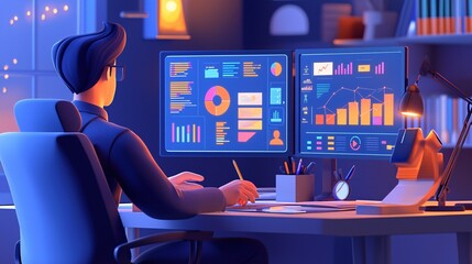Innovative 3D Visualization of Businessman Engaged in Creative Brainstorming with Data Ins