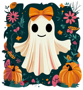 recommend clip art: Cute Ghost with Bow and Pumpkin Lamp Illustration, Happy Halloween Scary Trendy T-Shirt Design, Halloween Clipart, Illustrations, and Design Elements.Transparent Background