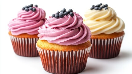 Delicious Cupcakes with Purple and White Frosting and Blackberries
