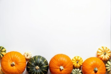 Various Pumpkins and Gourds on White Background