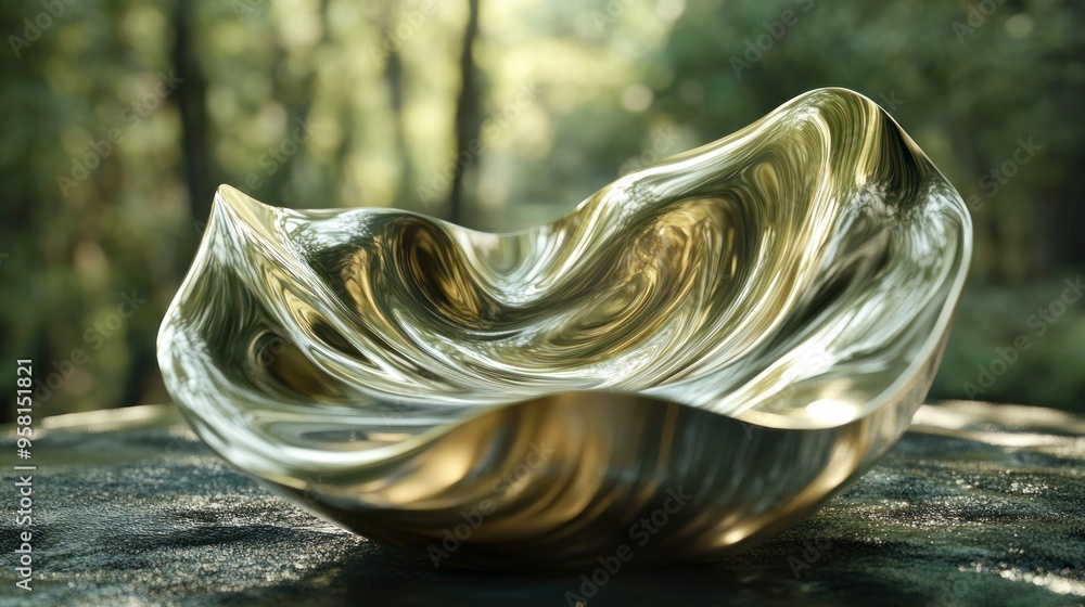 Poster Abstract Metallic Bowl with a Reflective Surface