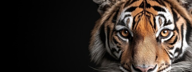 Obraz premium A tight shot of a tiger's eye against a black backdrop