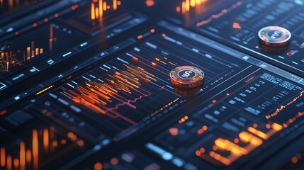 Obraz premium Futuristic 3D Render of an Investment Planning Interface Analyzing Digital Money Growth St