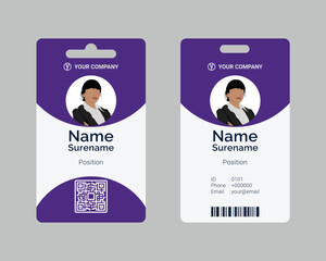 simple purple employee id card design template with editable text