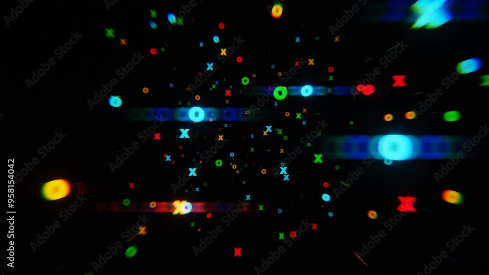 Poster surreal neon xs and os in digital space