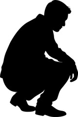 Vektor Silhouette - Mann in der Hocke - Hockend und nachdenklich - Körper eines jungen Mannes - Design Element