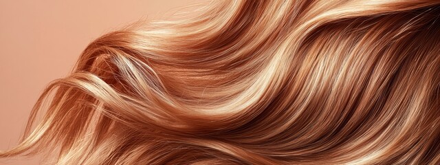 Naklejka premium A close-up of long, shiny blonde hair with light brown and light blonde highlights