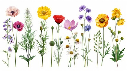 Fototapeta premium Different beautiful flowers isolated on white, set