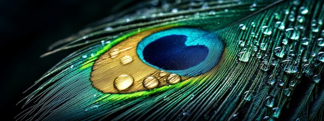 Fototapeta premium Feathers exhibit blue, green, and yellow hues