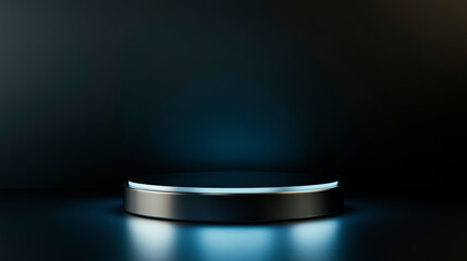 Silver Podium With Charcoal And Blue Undertones Background, Ideal For Watch And Tech Gadget Visuals . Generative ai