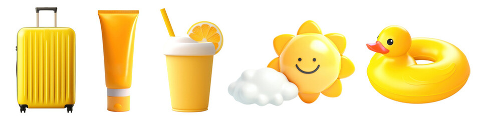 3d summer png cut out element set