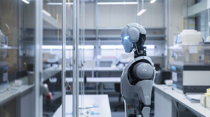 a robot works in the lab