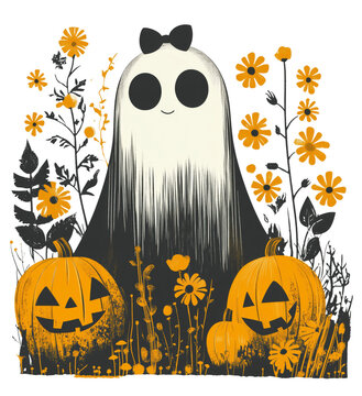 recommend clip art: Cute Ghost with Bow and Pumpkin Lamp Illustration, Happy Halloween Scary Trendy T-Shirt Design, Halloween Clipart, Illustrations, and Design Elements.Transparent Background