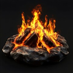 Fototapeta premium Intense 3D Rendering of Isolated Raging Fiery Flames and Embers Blazing on Rocks