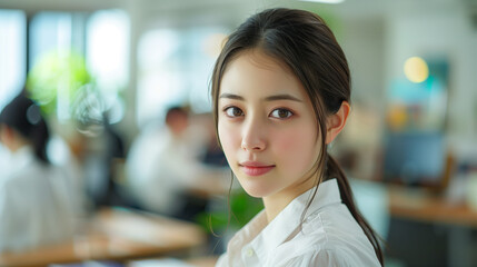 Elegant Japanese Businesswoman in Sleek Modern Office