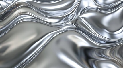 Abstract Wavy Pattern of Reflective Silver Material