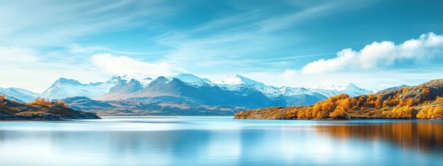 a large body of water with mountains in the backdrop, topped with a blue sky dotted with clouds up front