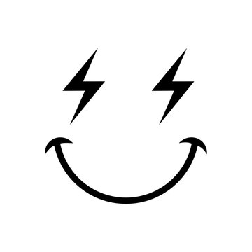 Logo energ&iacute;a. Silueta de emoticono con cara con relampagos como ojos y sonrisa