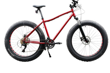 Fototapeta premium A rugged mountain bike isolated on a white background, highlighting its durable frame and knobby tires for off-road adventures.