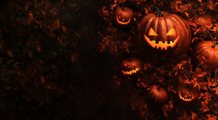 Fototapeta premium Spooky Halloween Copy Space Surrounded by Pumpkins