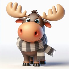 Fototapeta premium cute Friendly moose with a scarf, 3d Generative aI 