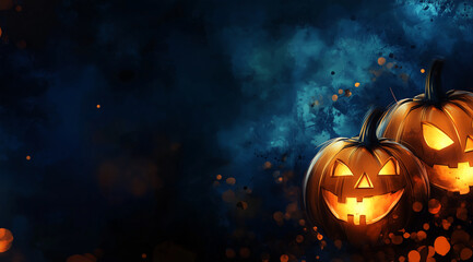 Naklejka premium Spooky Halloween Background with Jack-o'-lantern Pumpkins for Festive Celebration