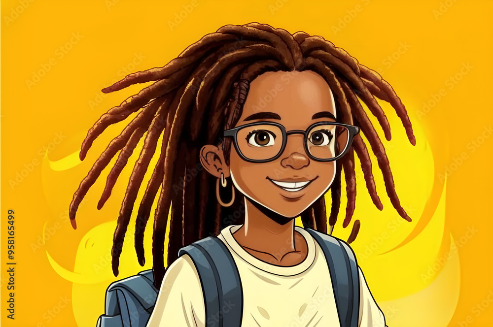 Wall mural boy in glasses with dreadlocks on a yellow background. preparation for studies