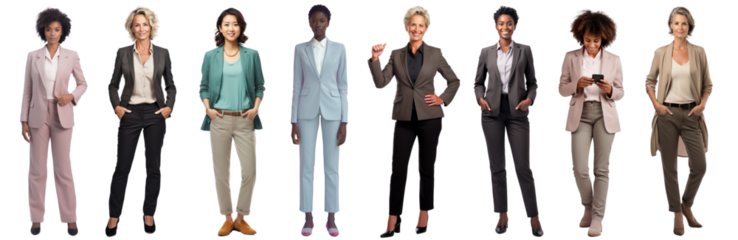 Diverse businesswomen full body png cut out element set