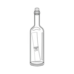 Hand drawn kids drawing Vector illustration message inside a bottle flat cartoon isolated