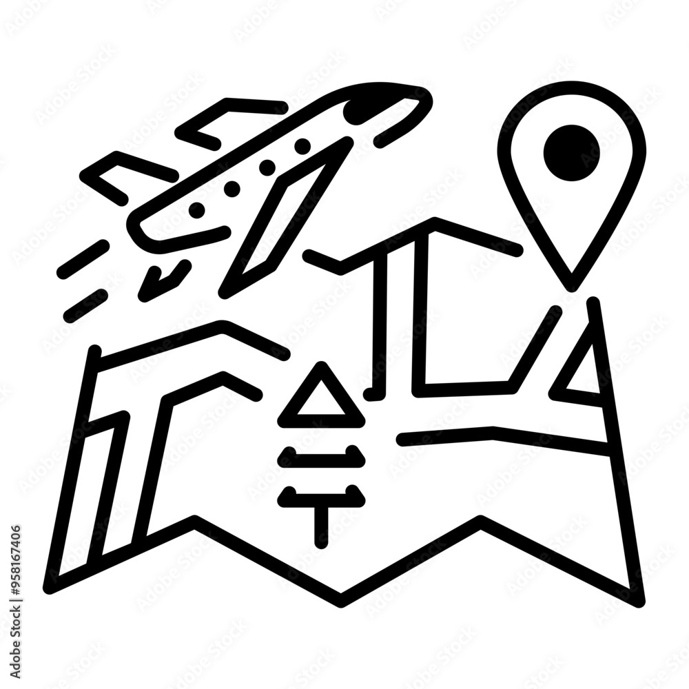 Poster flight map icon in outline style